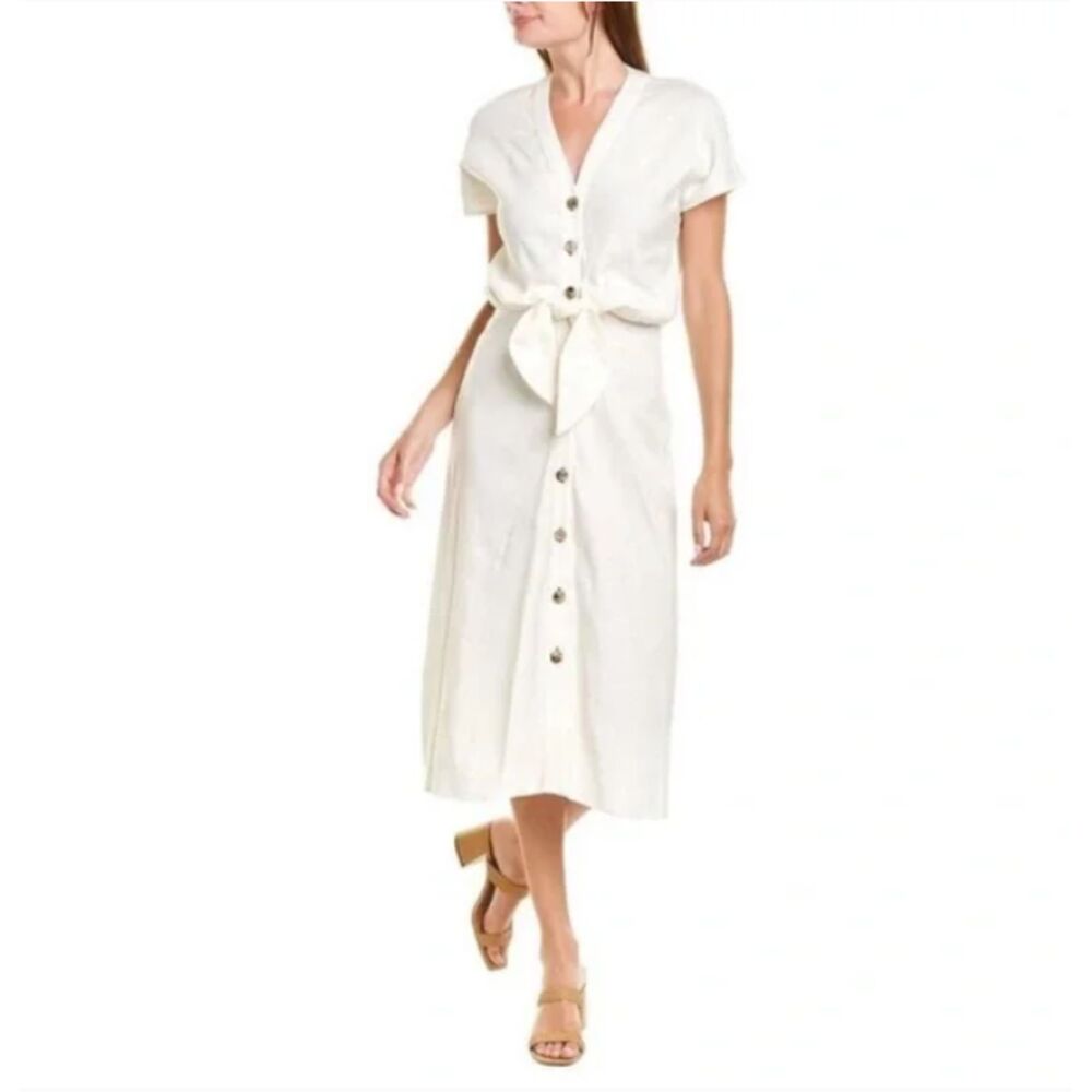 Veronica Beard Giana Tie Front Linen Midi Dress 8
